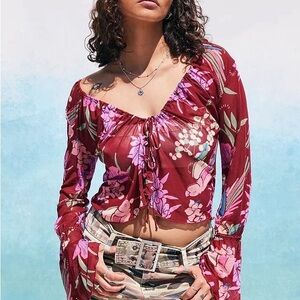 Free People Burgundy Floral Blouse